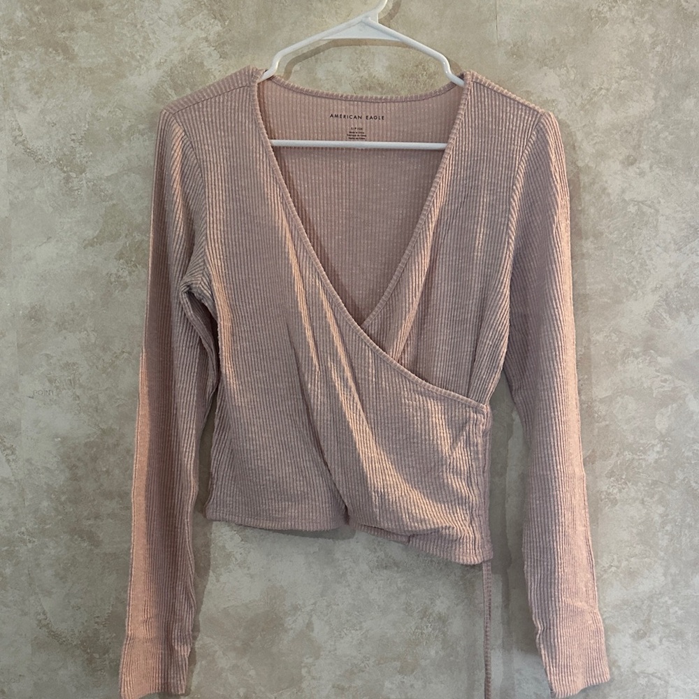 American Eagle Outfitters Blush Wrap Blouse